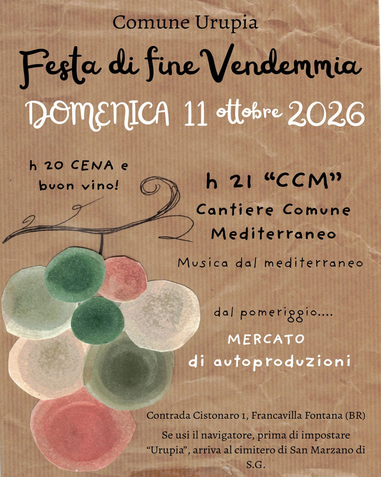 Locandina di 🍇Festa di fine Vendemmia alla Comune URUPIA!🎉