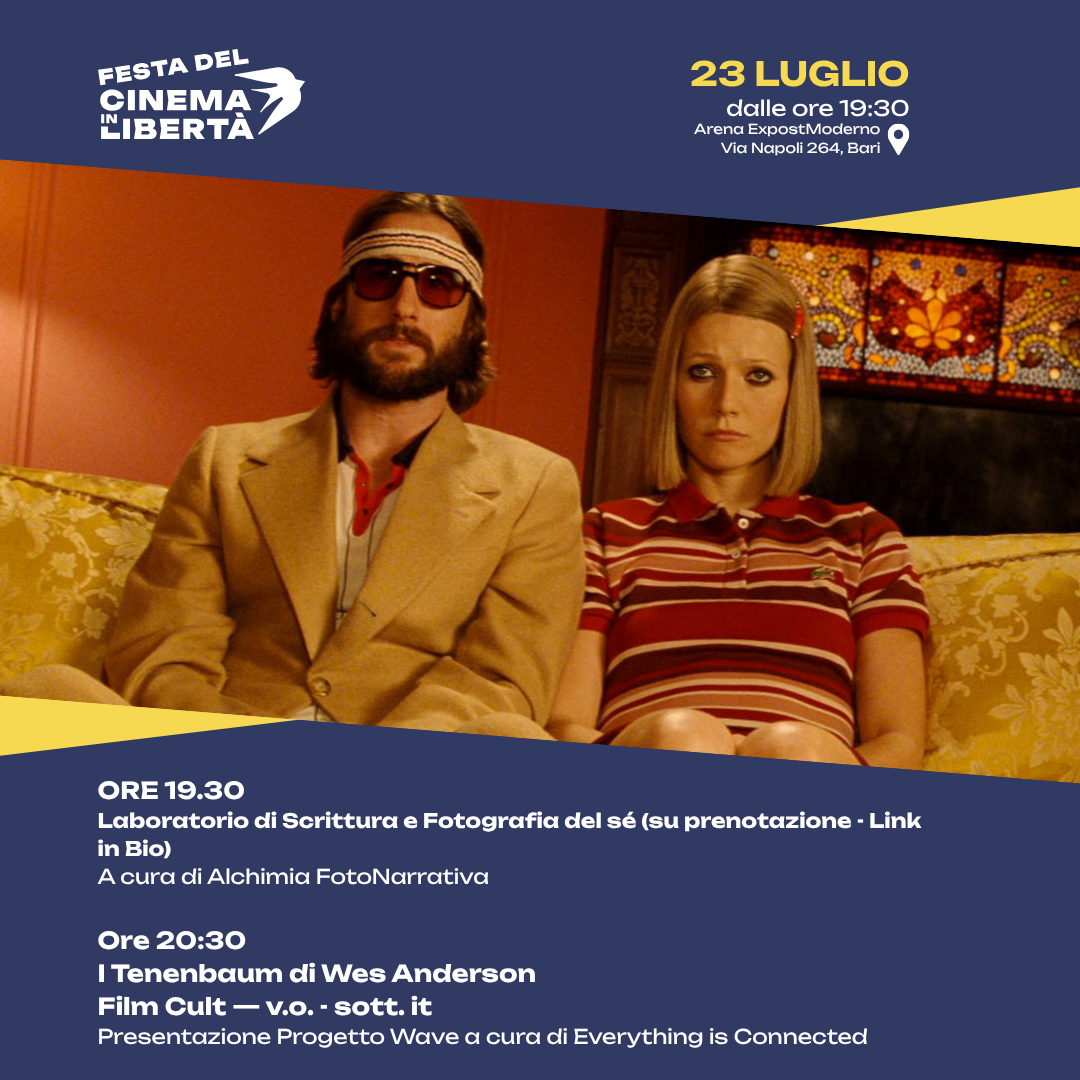 Locandina di I Tenenbaum di Wes Anderson e Laboratori di Scrittura e Fotografia del sé - Festa del Cinema in Libertà 2026