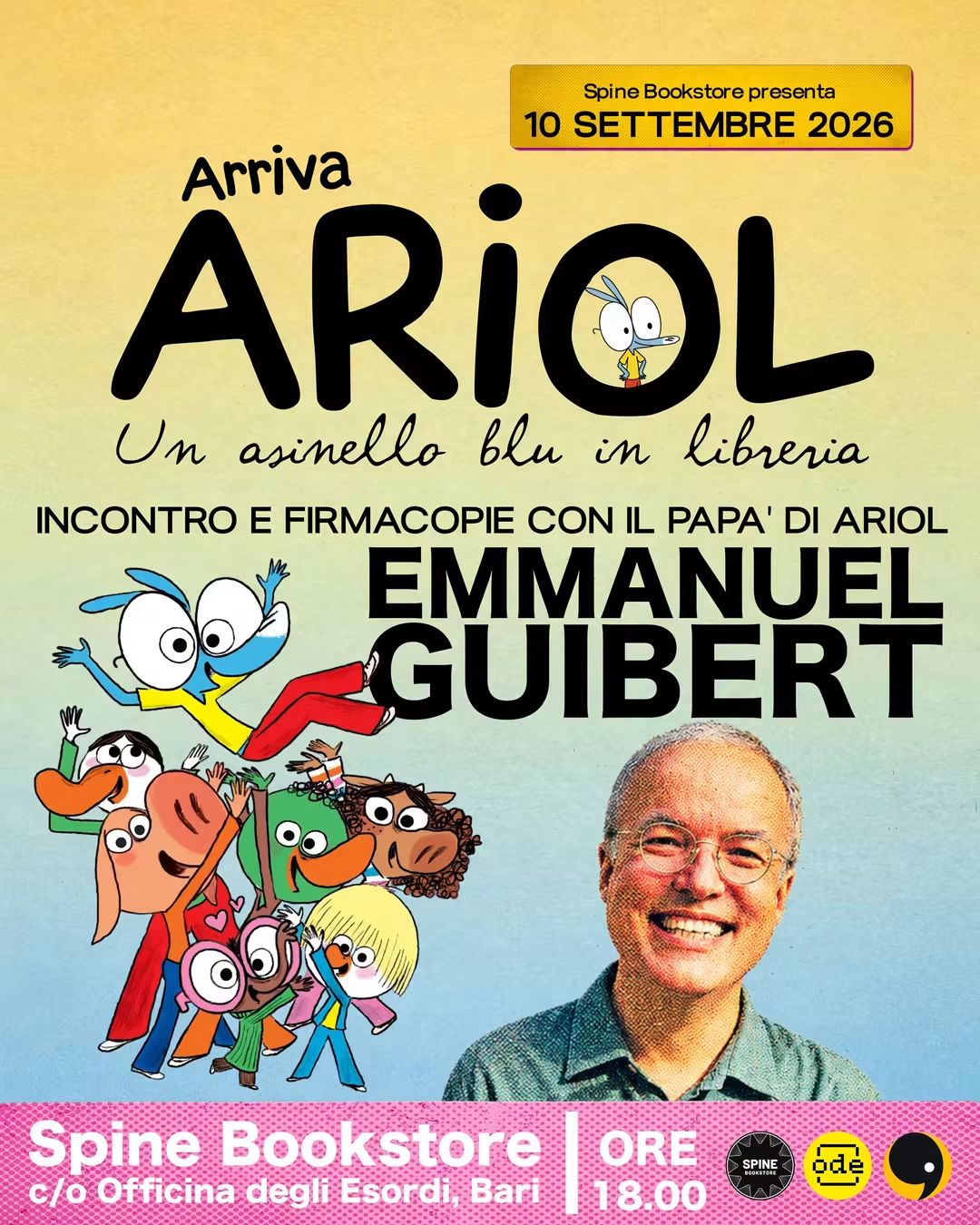 Locandina di ARRIVA ARIOL! Un asinello blu in libreria. Incontro e firmacopie con Emmanuel Guibert a Spine 