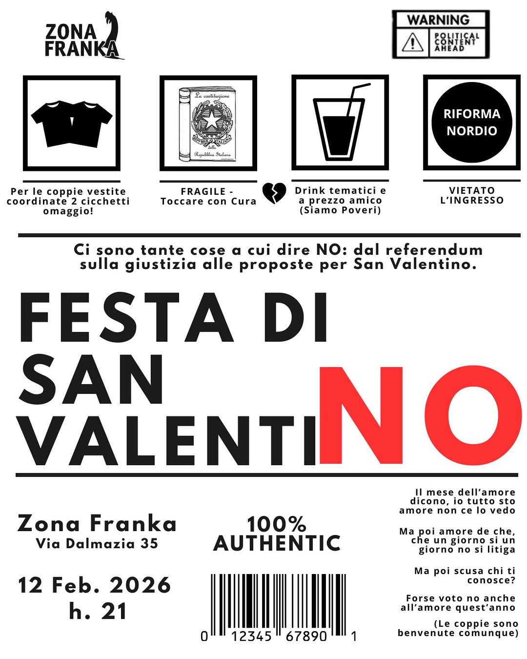 Locandina di San ValentiNO a Zona Franka 💋