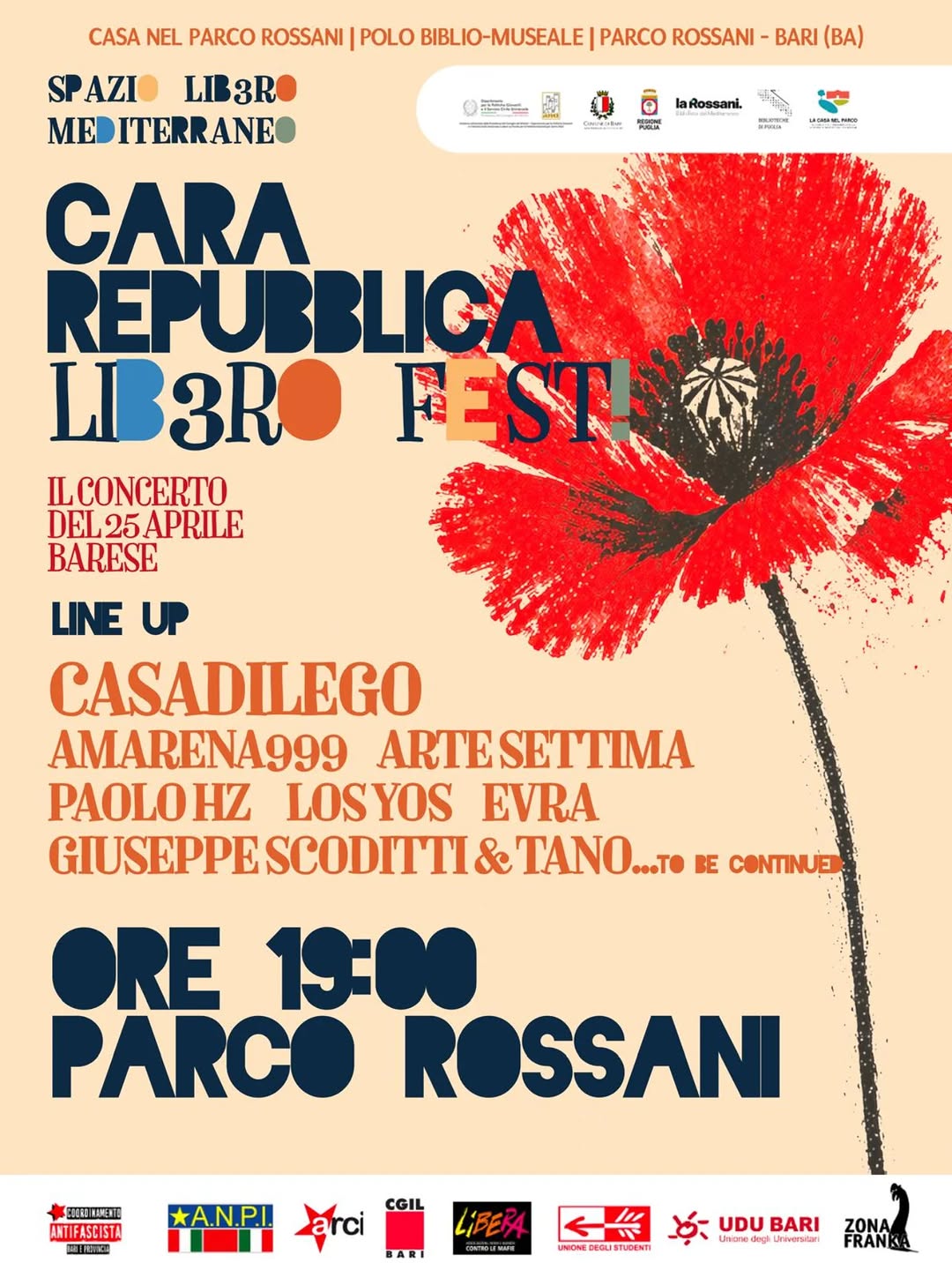 Locandina di ✊🏼🌹CARA REPUBBLICA - LIB3RO FEST: IL CONCERTO DEL 25 APRILE BARESE