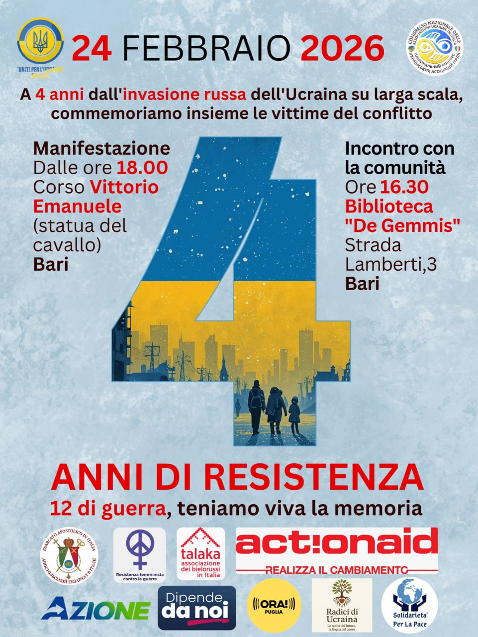 Locandina di 4 anni di resistenza, 12 anni di guerra, teniamo viva la memoria